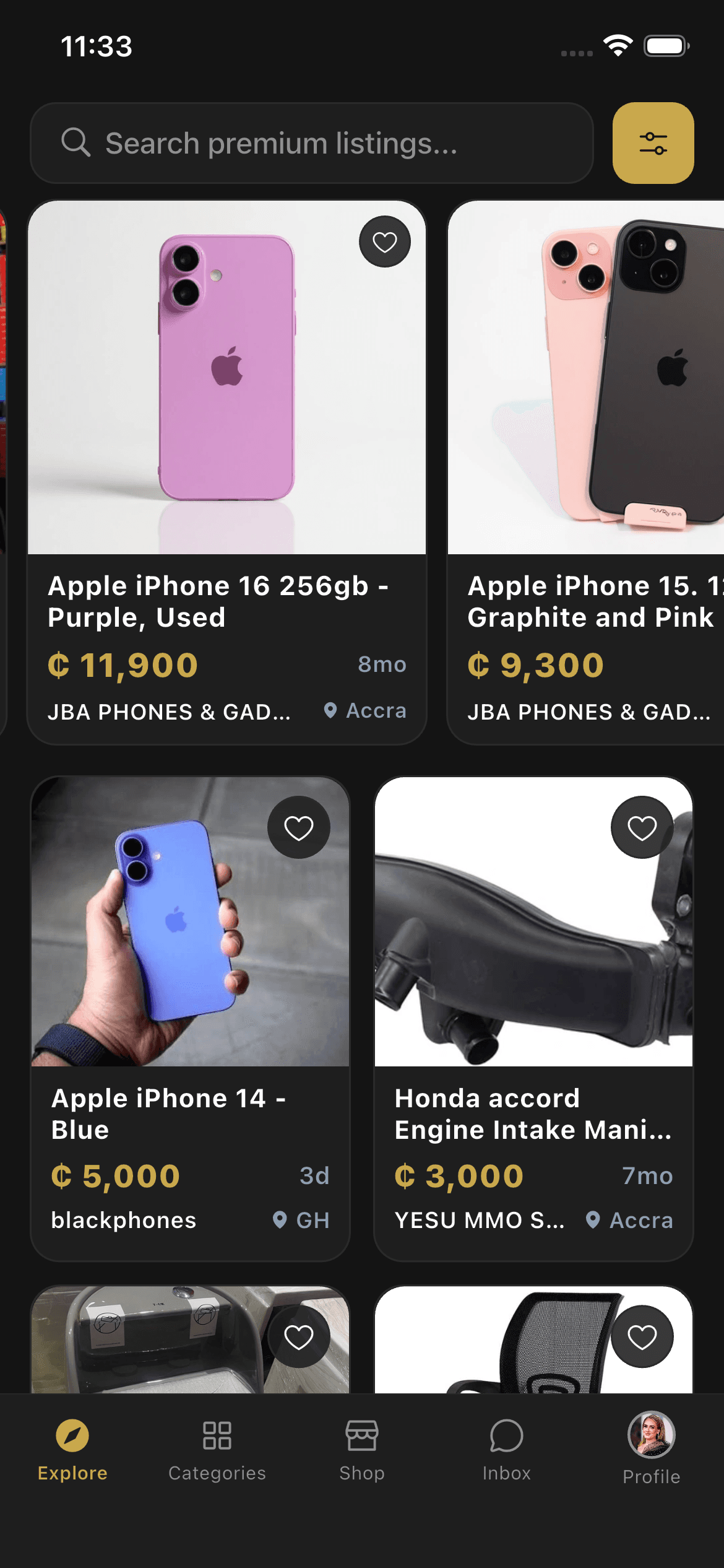 Categories screen preview