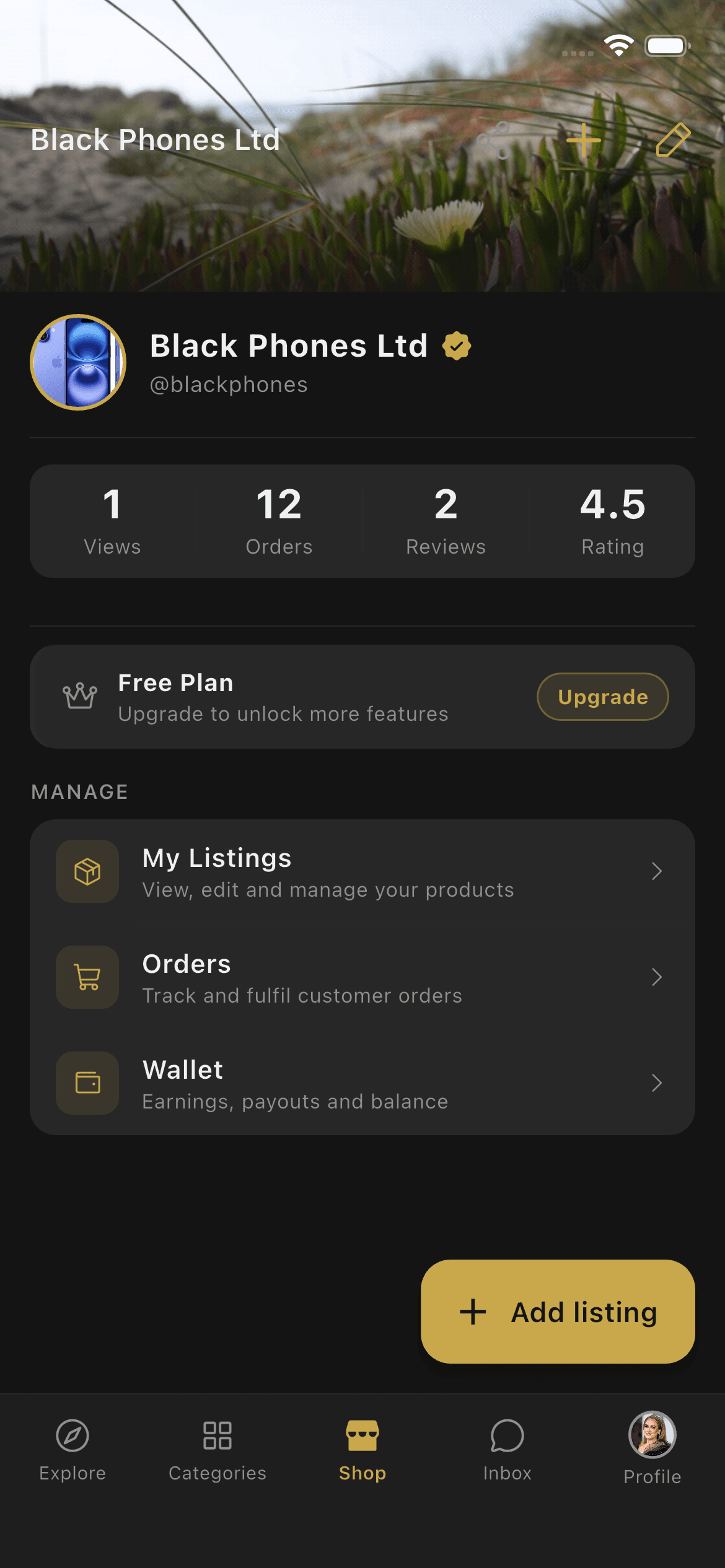 Shop screen preview